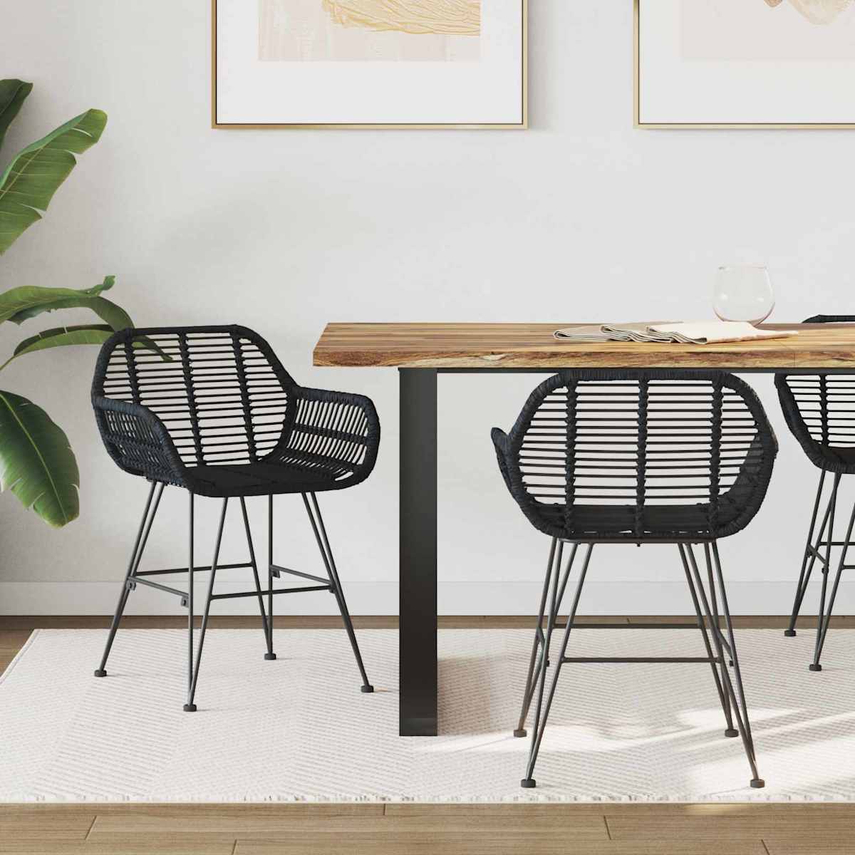 Spisestuestol 2 stk. Rattan og Jern 55 x 50 x 74 cm