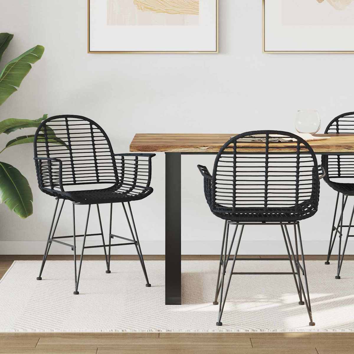 Spisestuestol 2 stk. Rattan og Jern 57 x 55 x 85 cm