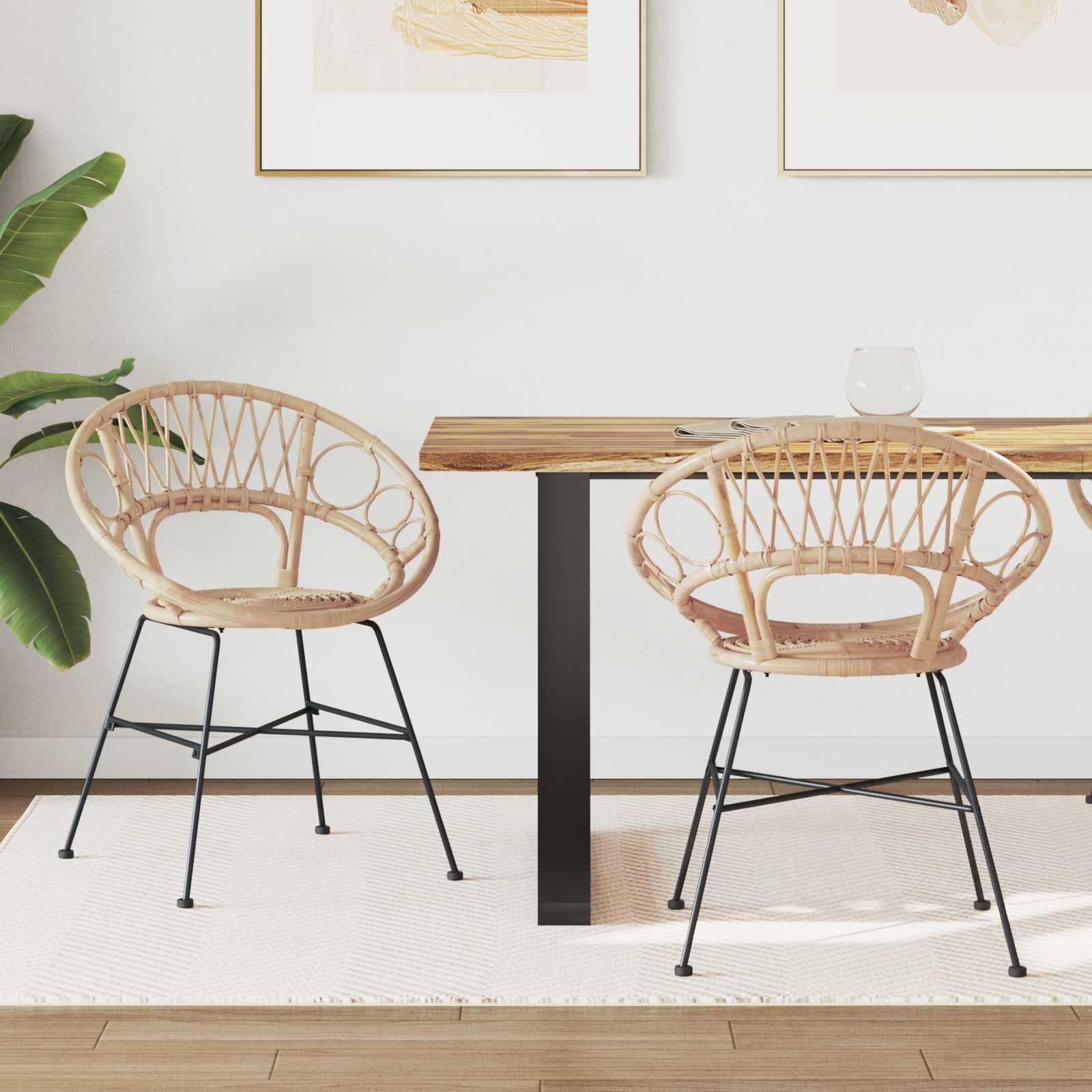 vidaXL Esszimmerstuhl 2 pcs Natur 49 x 51 x 81 cm Rattan und Eisen