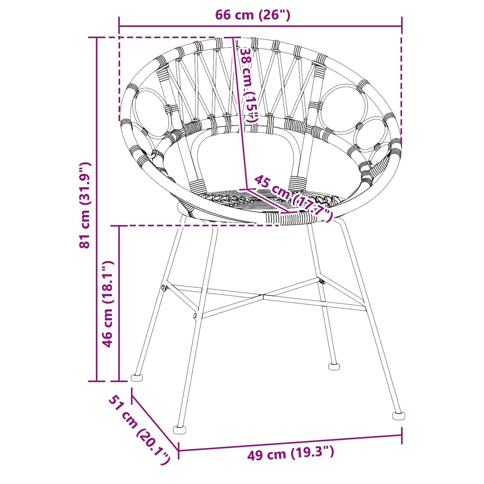 Ruokatuoli 2 pcs Luonnollinen 65 x 55,5 x 81 cm Roikka ja rauta - Image 11