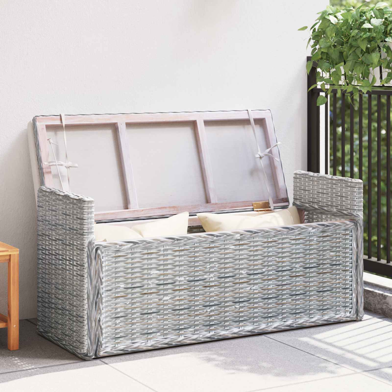 vidaXL Opslagbank met kussen Wit gewassen 110 x 40 x 50 cm Rattan