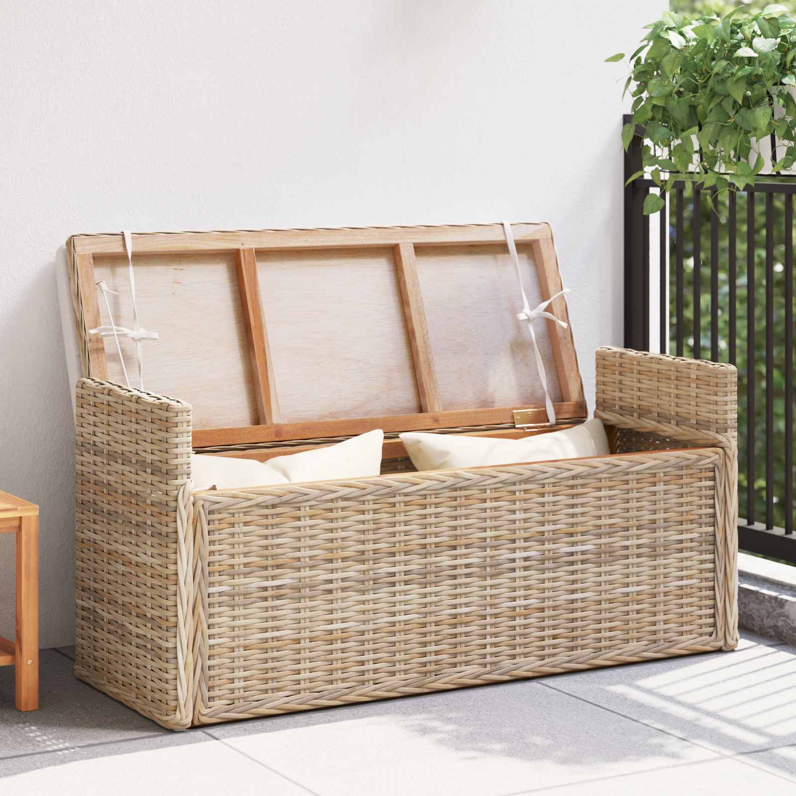 vidaXL Opslagbank met kussen Naturel 110 x 40 x 50 cm Rattan