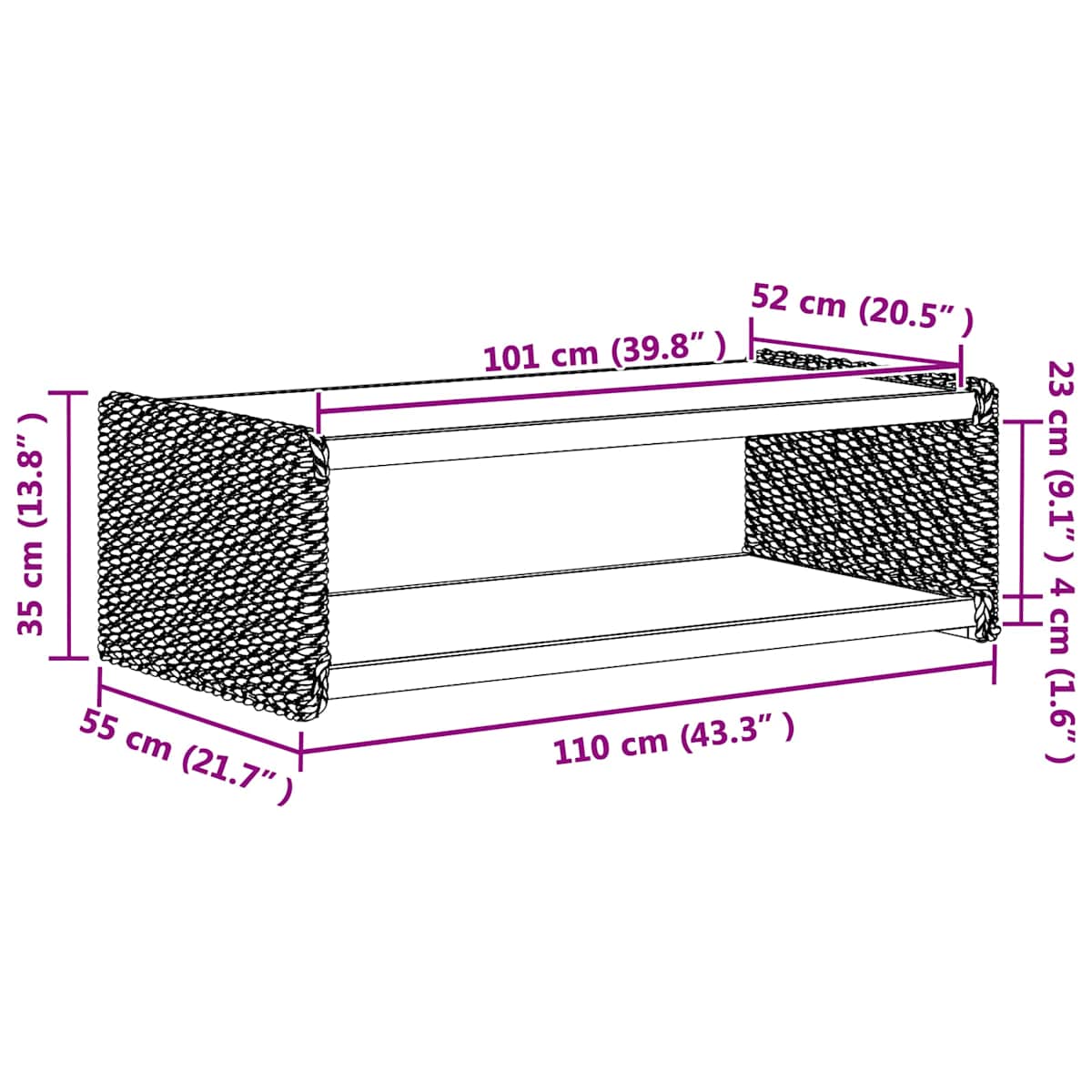 Sofabord Naturfarvet 110 x 55 x 35 cm Massiv Mahogni - Billede 10