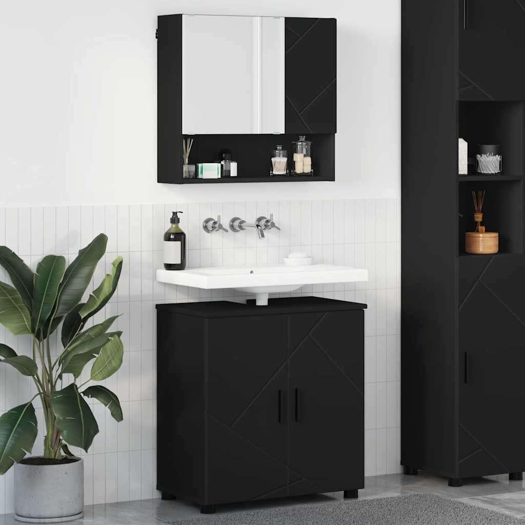 Măsuțe de toaletă - Set de mobilier pentru baie cu ușă 2 pcs Negru 61 x 35 x 64 cm