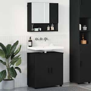 Sada koupelnového nábytku 2 pcs Černá Kompozitní dřevo & kov - obrázek 1