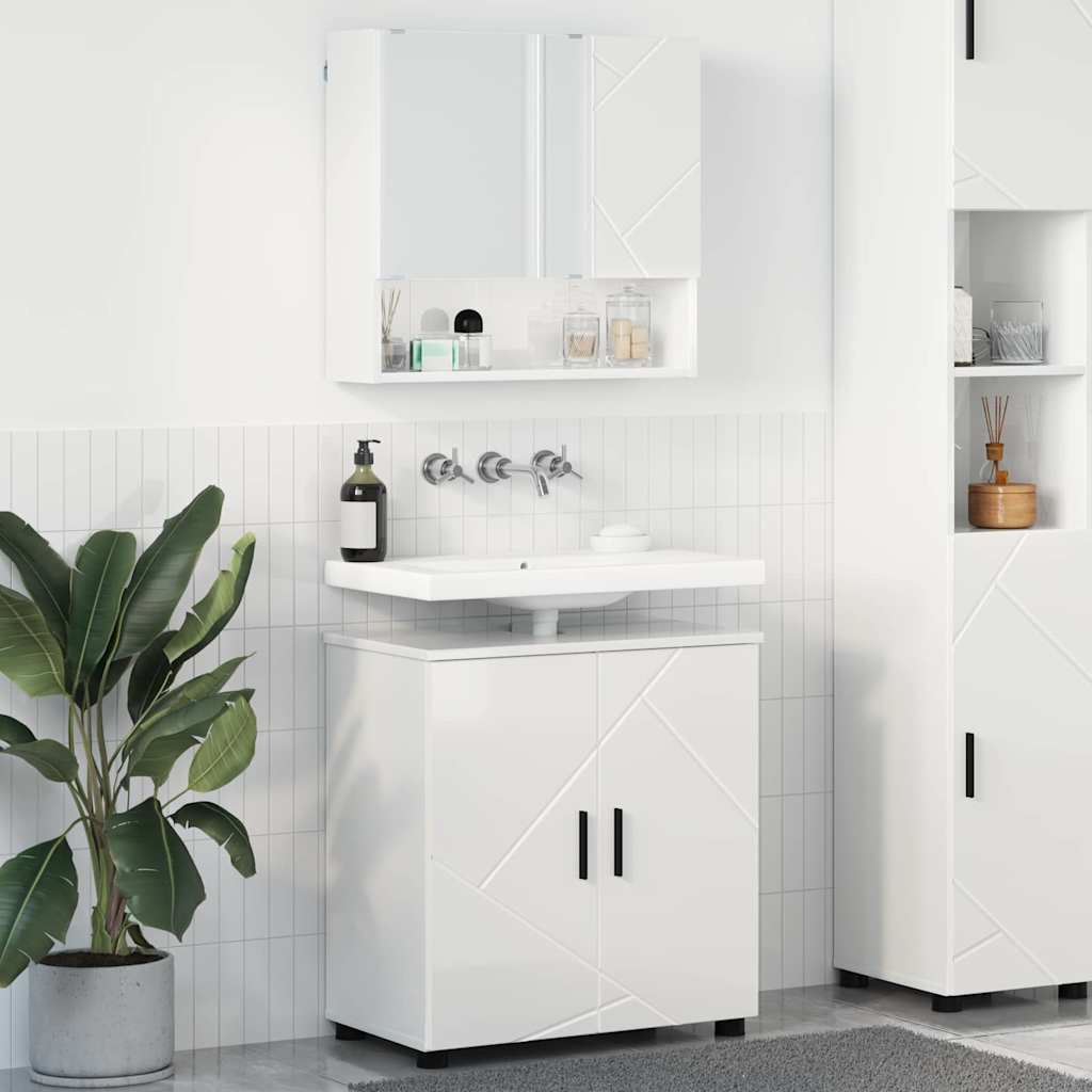 Măsuțe de toaletă - Set de mobilier pentru baie Pe perete 2 pcs Alb foarte lucios