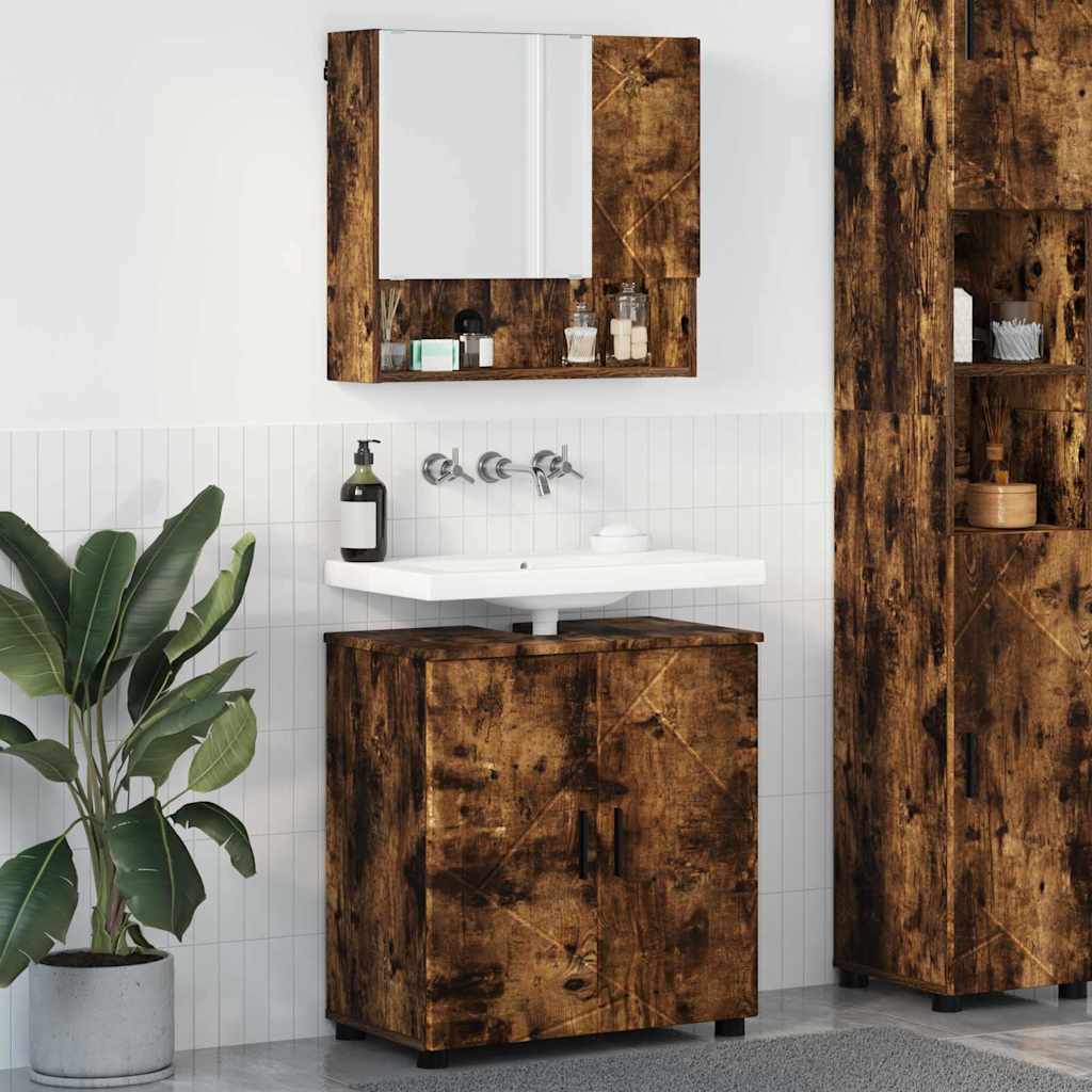 Măsuțe de toaletă - Set de mobilier pentru baie 2 pcs Stejar afumat 61 x 35 x 64 cm