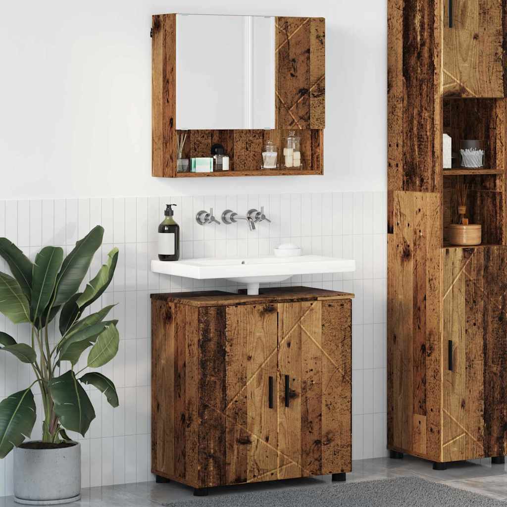 Măsuțe de toaletă - Set de mobilier pentru baie 2 pcs Lemn vechi 61 x 35 x 64 cm