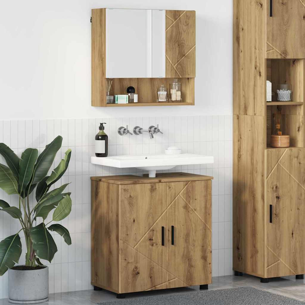 Măsuțe de toaletă - Set de mobilier pentru baie Pe perete 2 pcs stejar artizanal
