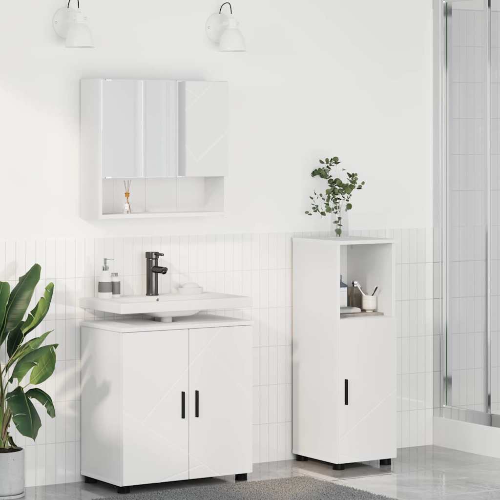 Vannitoa mööbleset uksega 3 pcs Valge 61 x 35 x 64 cm Tehispuit