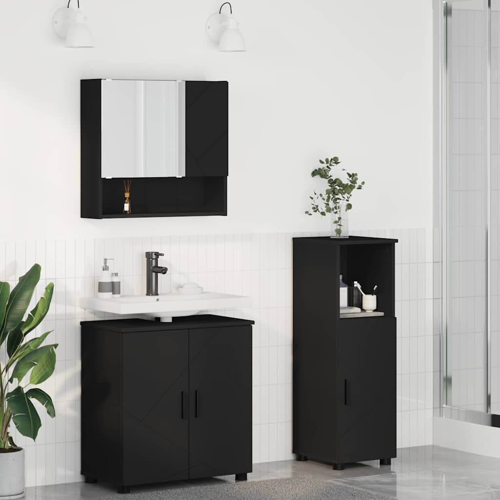 Vannitoa mööbleset uksega 3 pcs Must 61 x 35 x 64 cm Tehispuit