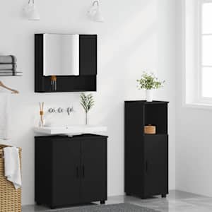 Sada koupelnového nábytku 3 pcs Černá Kompozitní dřevo & kov - obrázek 4