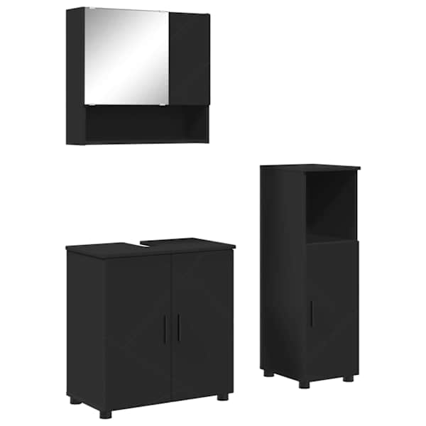 vidaXL Vannitoa m&ouml;&ouml;bleset 3 tk Must 61 x 35 x 64 cm Tehispuit, Metall