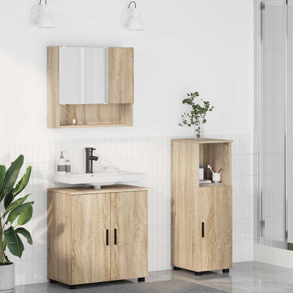 Vannitoa mööbleset 3 pcs Sonoma tamm 61 x 35 x 64 cm Tehispuit