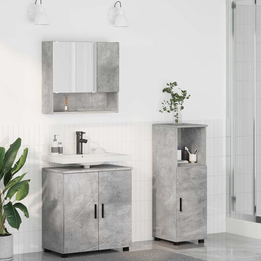 vidaXL Badezimmermöbel Set mit Tür 3 pcs Betongrau 61 x 35 x 64 cm