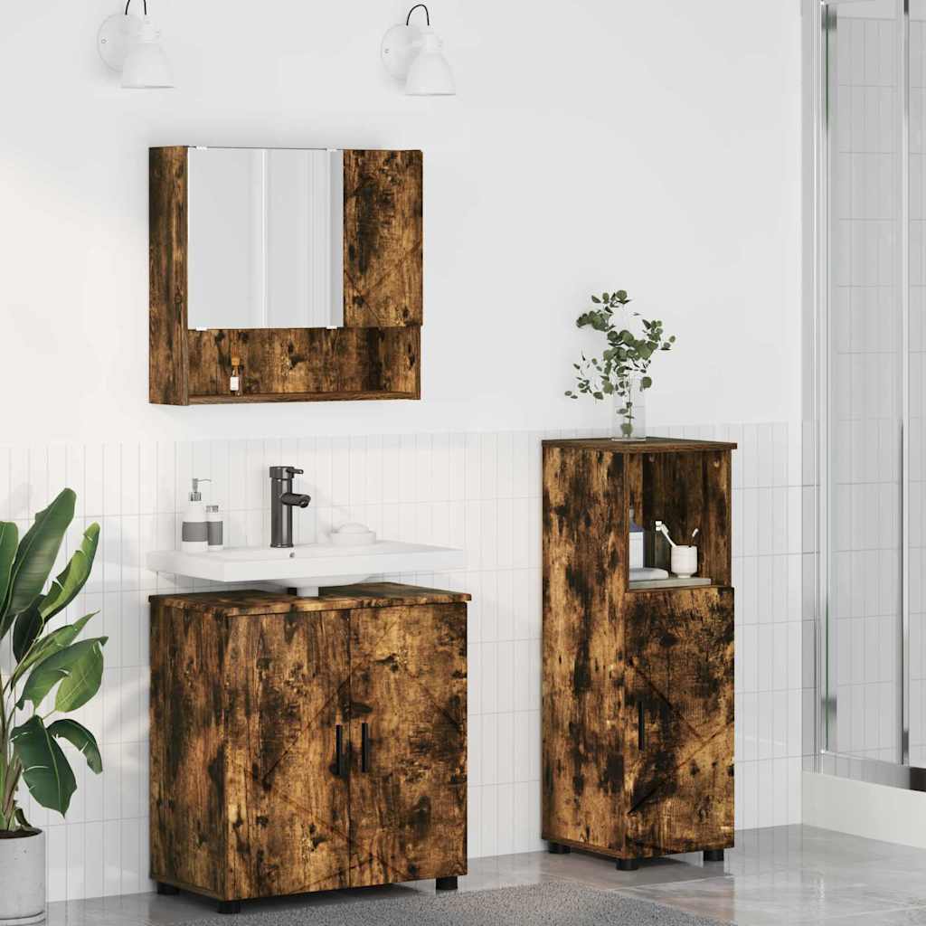 Vannitoa mööbleset 3 pcs Suitsutatud tamm 61 x 35 x 64 cm
