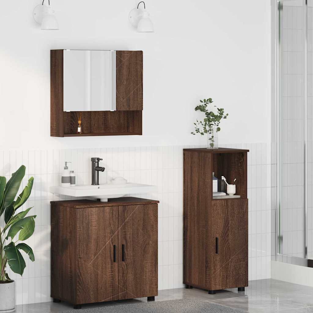 Vannitoa mööbleset 3 pcs Pruun tamm 61 x 35 x 64 cm Tehispuit