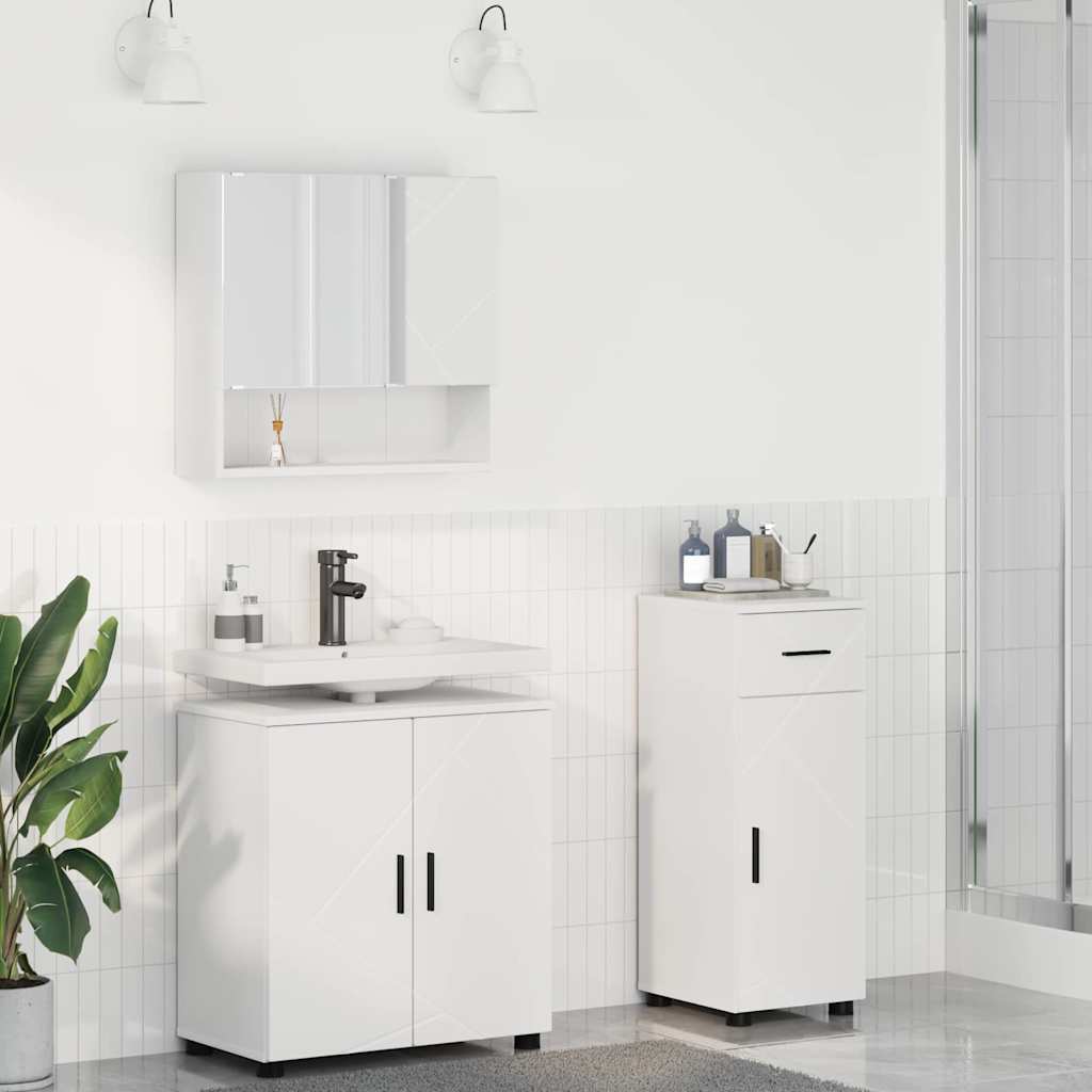 Vannitoa mööbleset uksega 3 pcs Valge 61 x 35 x 64 cm Tehispuit