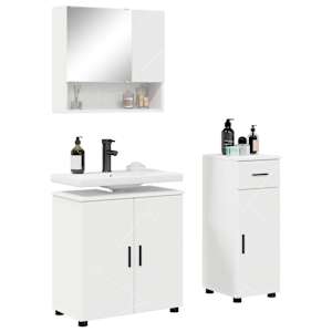 Sada koupelnového nábytku 3 pcs Bílá Kompozitní dřevo & kov - obrázek 3