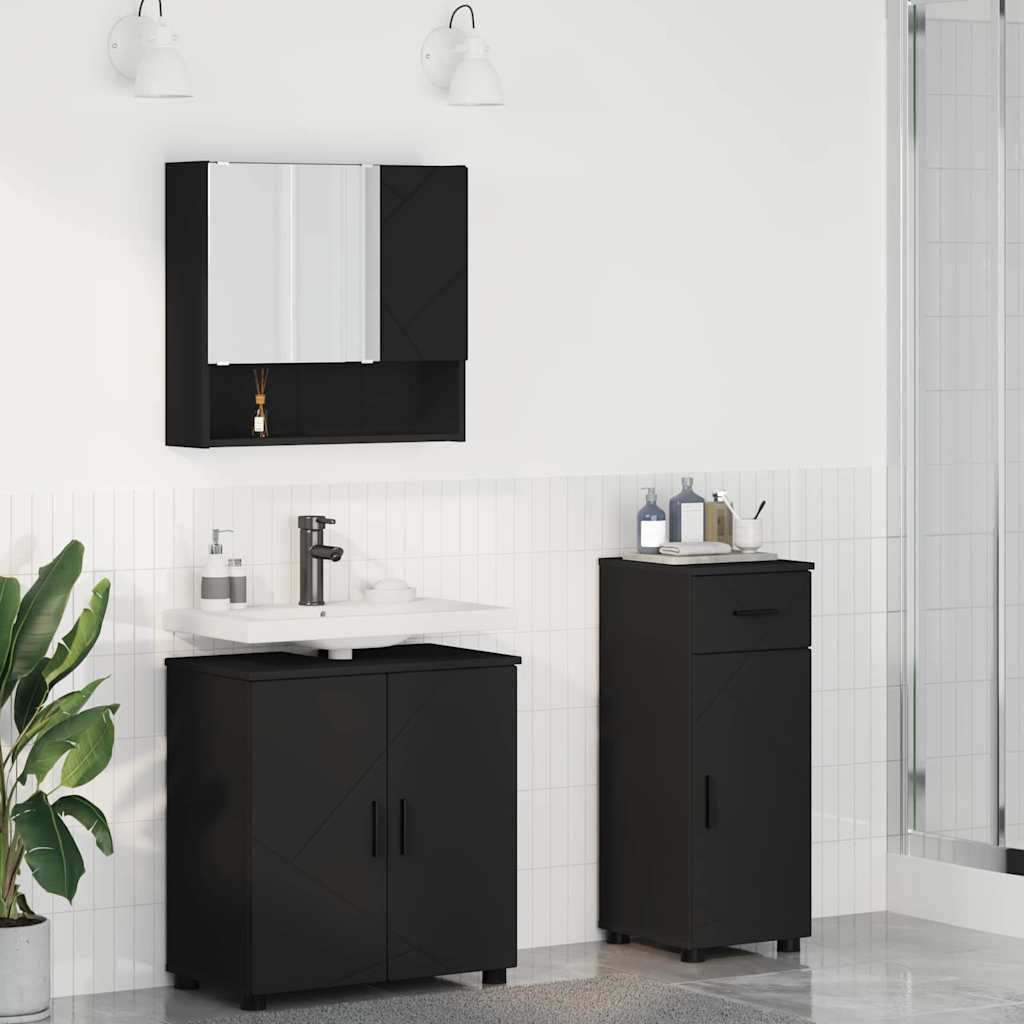 Vannitoa mööbleset uksega 3 pcs Must 61 x 35 x 64 cm Tehispuit