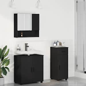 Sada koupelnového nábytku 3 pcs Černá Kompozitní dřevo & kov - obrázek 1