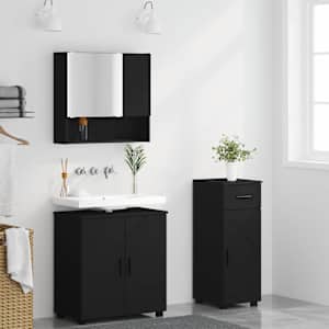 Sada koupelnového nábytku 3 pcs Černá Kompozitní dřevo & kov - obrázek 4