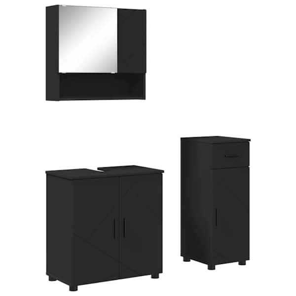 vidaXL Vannitoa m&ouml;&ouml;bleset 3 tk Must 61 x 35 x 64 cm Tehispuit, Metall