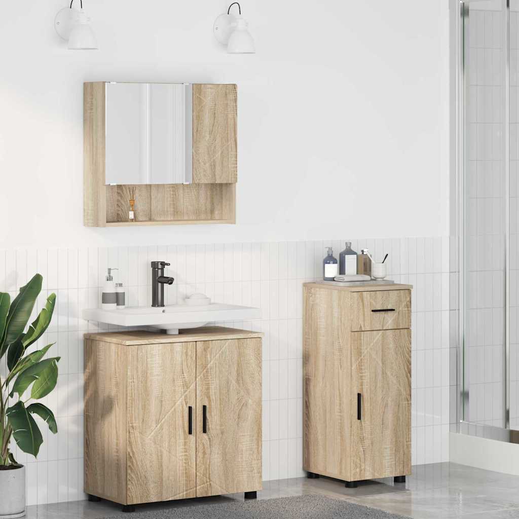 Vannitoa mööbleset 3 pcs Sonoma tamm 61 x 35 x 64 cm Tehispuit