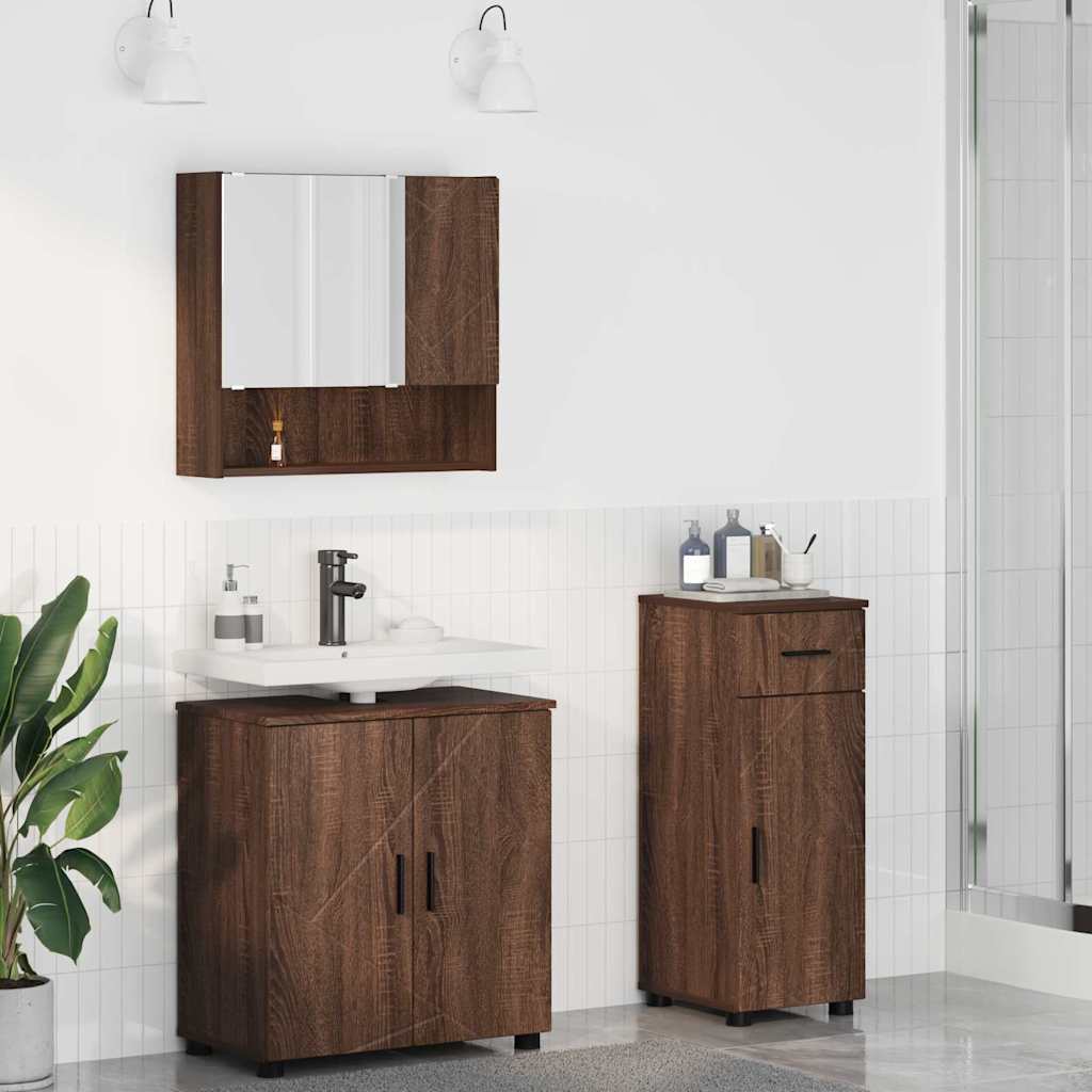Vannitoa mööbleset 3 pcs Pruun tamm 61 x 35 x 64 cm Tehispuit