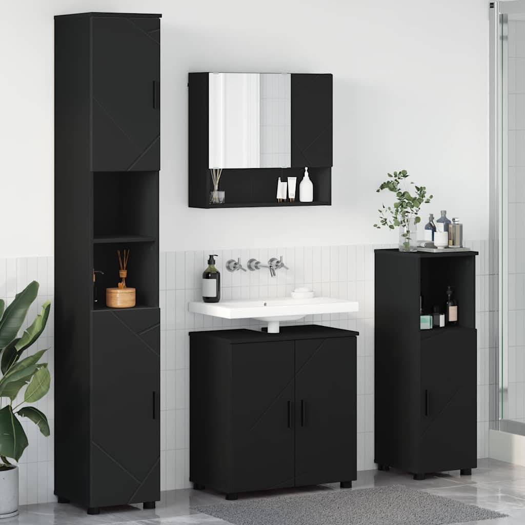 Vannitoa mööbleset uksega 4 pcs Must 61 x 35 x 64 cm Tehispuit
