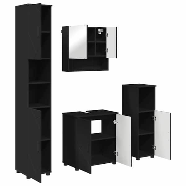 vidaXL Vannitoa m&ouml;&ouml;bleset 4 tk Must 61 x 35 x 64 cm Tehispuit, Metall