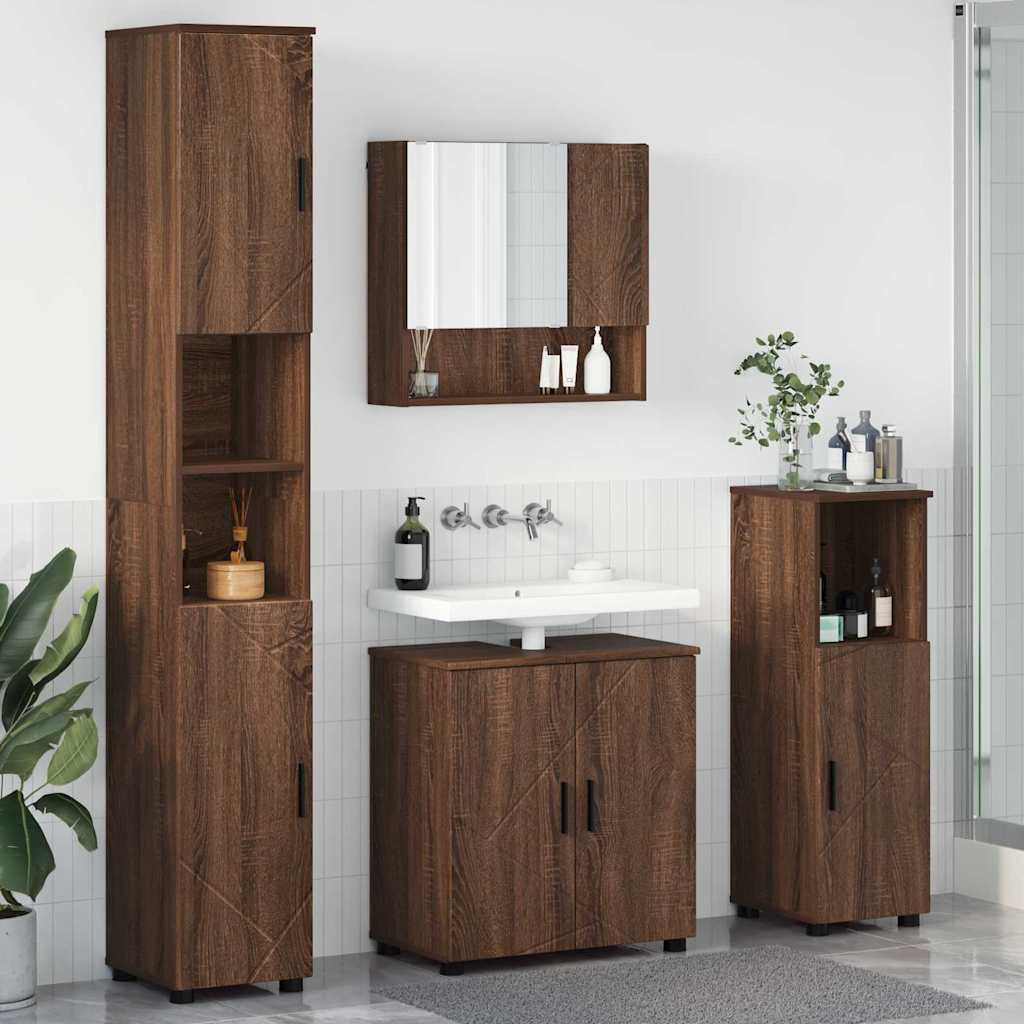 Vannitoa mööbleset 4 pcs Pruun tamm 61 x 35 x 64 cm Tehispuit