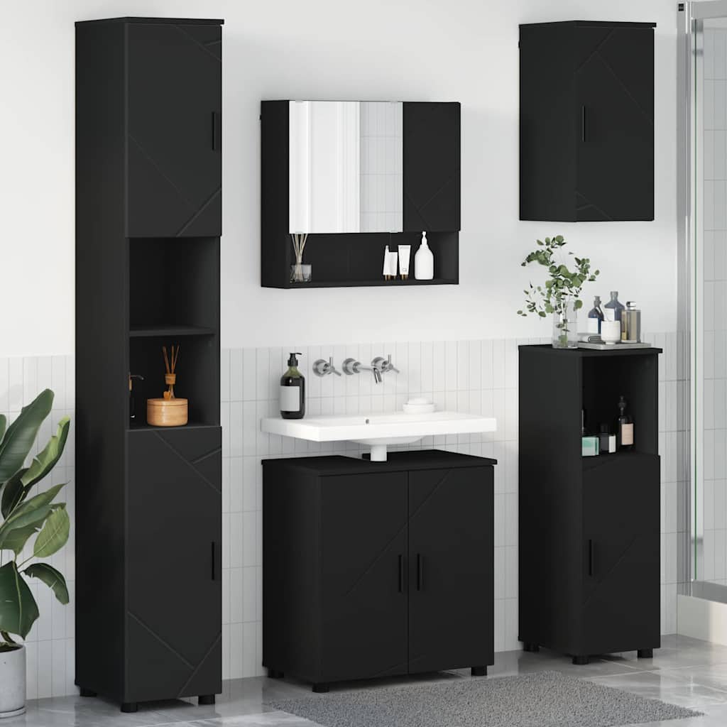 vidaXL Badezimmermöbel Set 5 pcs Schwarz 61 x 35 x 64 cm Holzwerkstoff