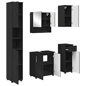 vidaXL Vannitoa m&ouml;&ouml;bleset 5 tk Must 61 x 35 x 64 cm Tehispuit, Metall