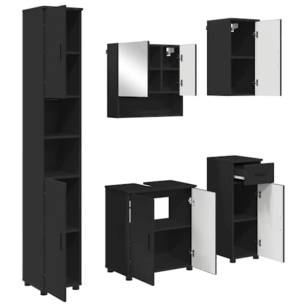 vidaXL Vannitoa m&ouml;&ouml;bleset 5 tk Must 61 x 35 x 64 cm Tehispuit, Metall