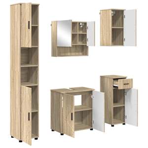 Sada koupelnového nábytku se zásuvkou Nástěnný 5 pcs Sonoma dub - obrázek 2