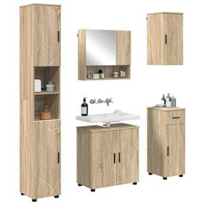 Sada koupelnového nábytku se zásuvkou Nástěnný 5 pcs Sonoma dub - obrázek 3
