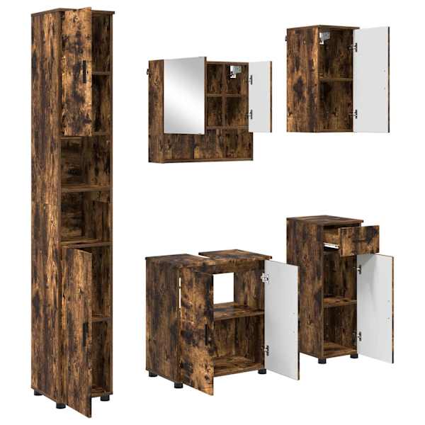 vidaXL Vannitoa m&ouml;&ouml;bleset 5 tk Suitsetatud tamm 61 x 35 x 64 cm