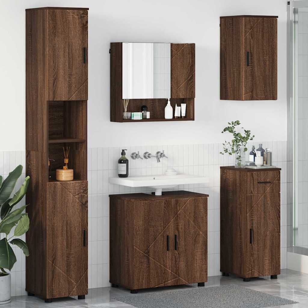 Vannitoa mööbleset 5 pcs Pruun tamm 61 x 35 x 64 cm Tehispuit