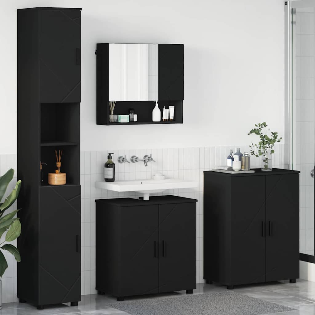Vannitoa mööbleset uksega 4 pcs Must 61 x 35 x 64 cm Tehispuit