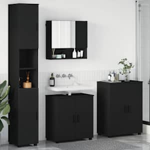 Sada koupelnového nábytku 4 pcs Černá Kompozitní dřevo & kov - obrázek 1