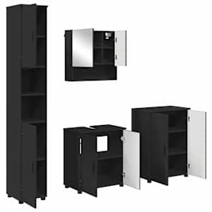 Sada koupelnového nábytku 4 pcs Černá Kompozitní dřevo & kov - obrázek 2