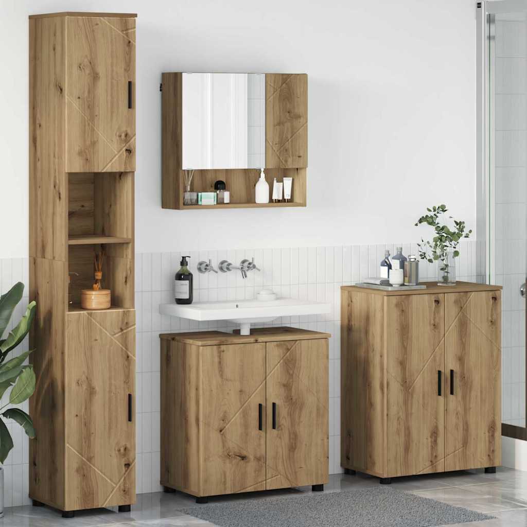 Măsuțe de toaletă - Set de mobilier pentru baie Pe perete 4 pcs stejar artizanal