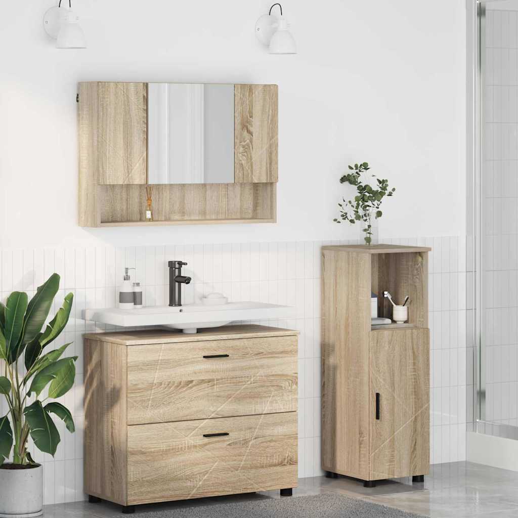 Kylpyhuonekalustesetti 3 pcs Sonoma tammi 76.5 x 35 x 64 cm