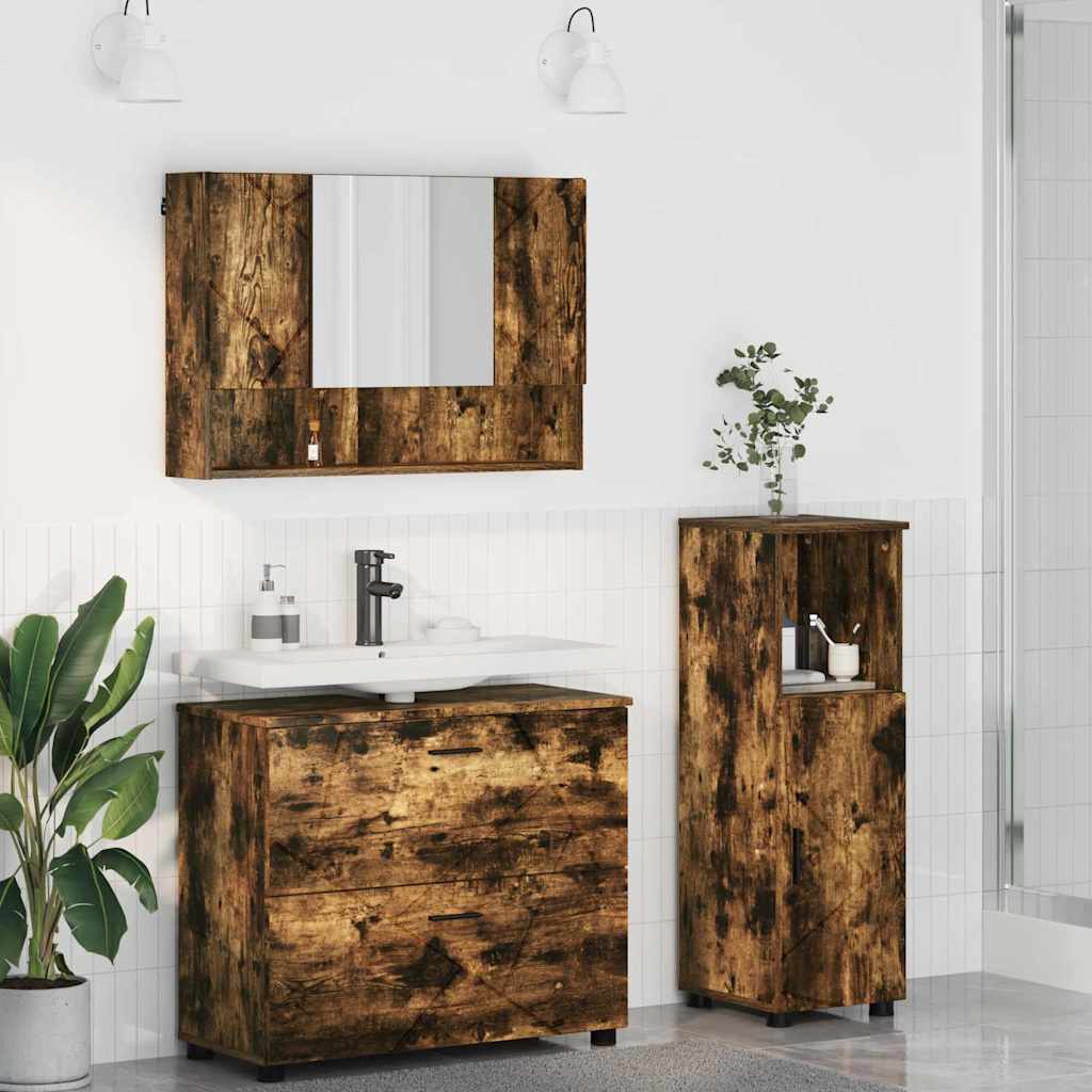 vidaXL Badezimmermöbel Set 3 pcs Räuchereiche 76,5 x 35 x 64 cm