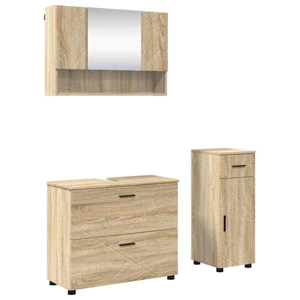 vidaXL Vannitoa m&ouml;&ouml;bleset 3 tk Sonoma tamm T&ouml;&ouml;deldud puit ja metall