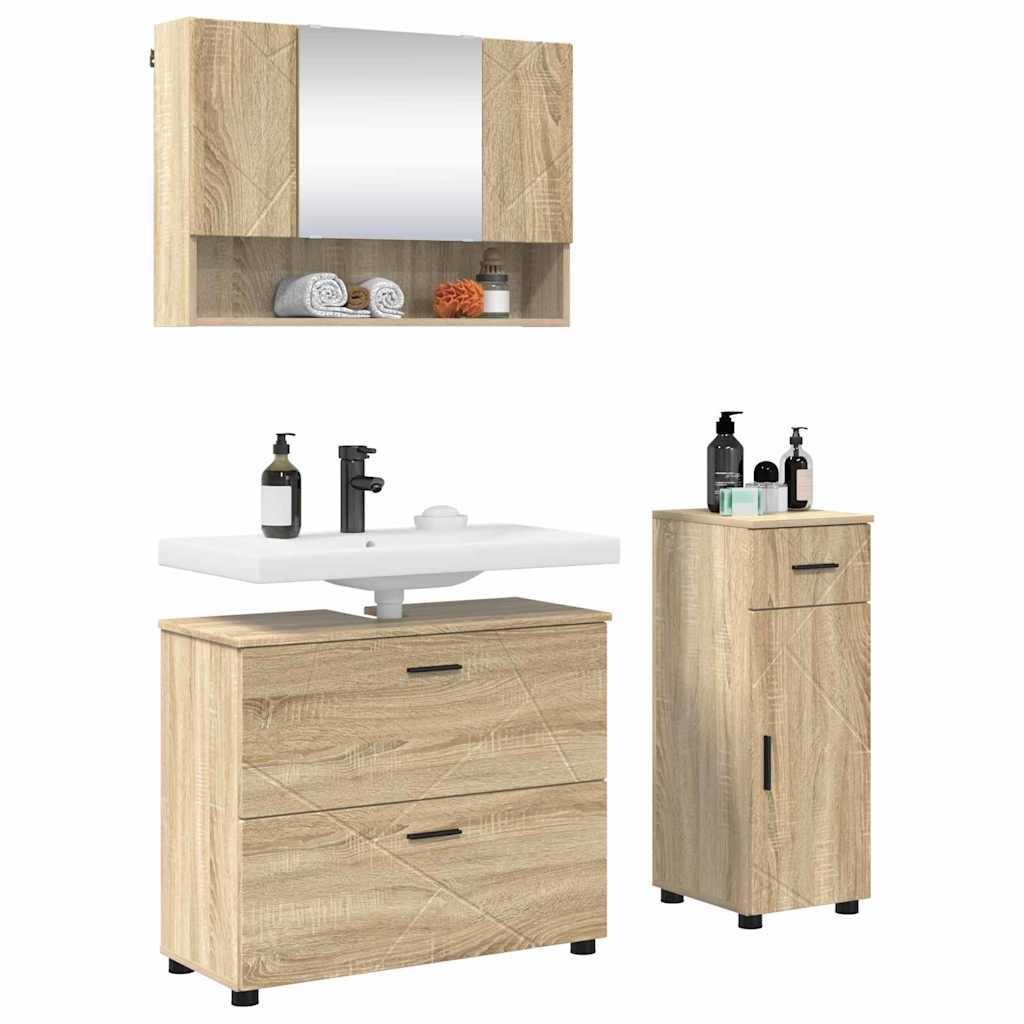 vidaXL Badkamermeubelset met lade 3 pcs Sonoma eiken 76,5 x 35 x 64 cm