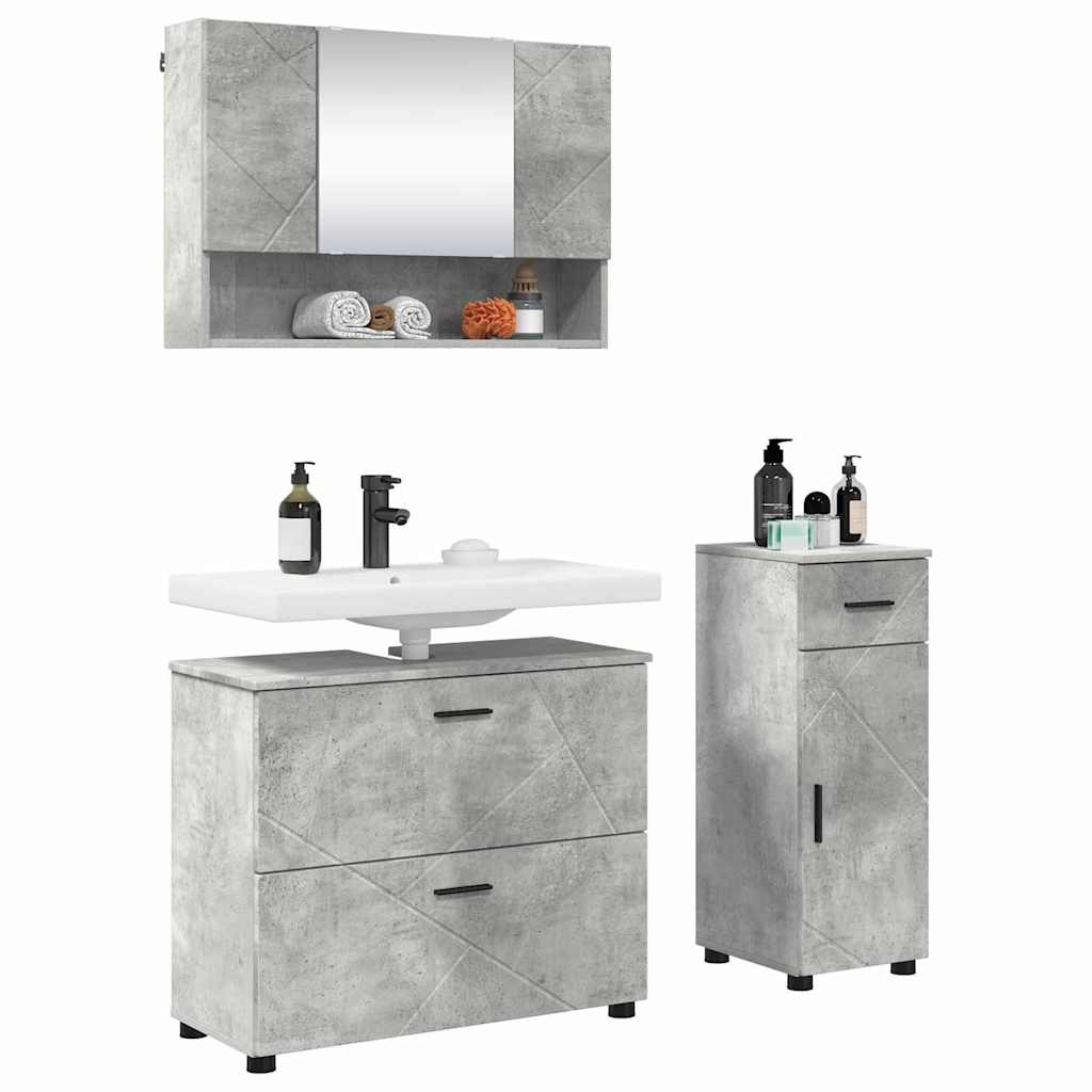 vidaXL Badkamermeubelset met lade 3 pcs Betongrijs 76,5 x 35 x 64 cm