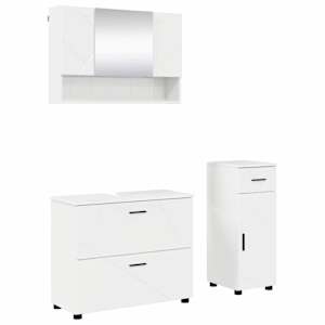 vidaXL Vannitoa m&ouml;&ouml;bleset 3 tk Kergelt l&auml;ikiv valge 76,5 x 35 x 64 cm