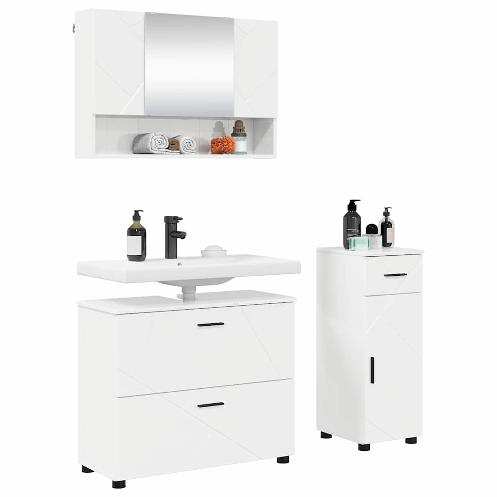 vidaXL Badkamermeubelset 3 pcs Hoogglans wit 76,5 x 35 x 64 cm